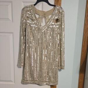 VENUS Gold Sequin Long Sleeve Dress